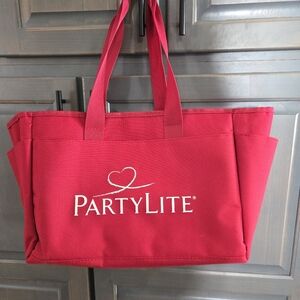PartyLite Red Tote Bag and Partylite Bronze water bottle